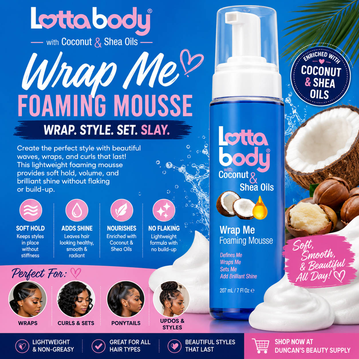 Lottabody Coconut Shea Wrap Me Foam Mousse 7 Oz